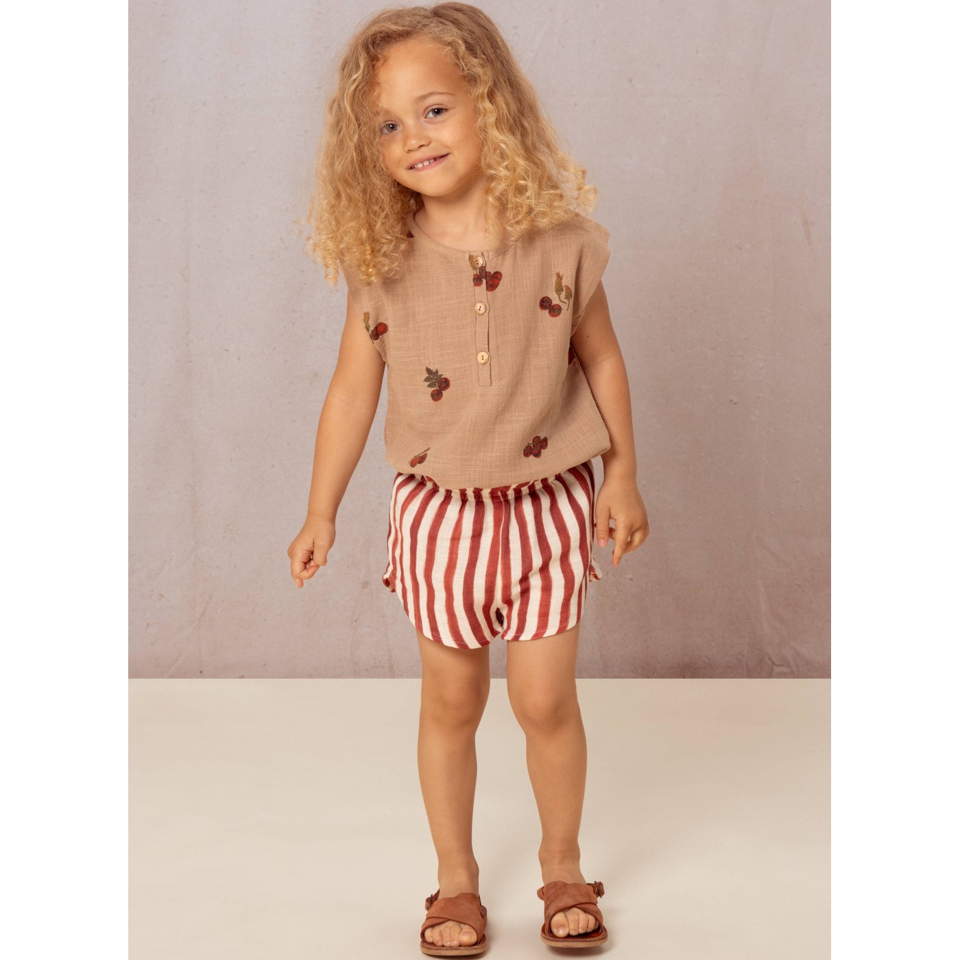 Blouse Roman & Shorts Georgette Tomatoes/Brick Red Stripes