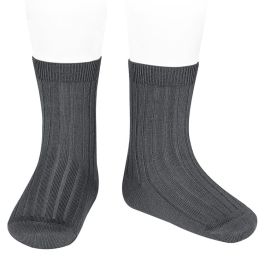 2016/4 Basic Ribbed Short Socks | Anthracite 290