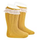 Rib Knee High Socks W/ Vintage Lace | Mustard