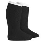 1220/2 Merino Wool Patterned Knee Socks | Black 900