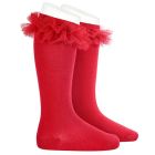 2494/2 Tulle Ruffle Knee Socks | Red 550