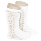 2592/2 Warm Cotton Knee Socks W/ Side Openwork | White 200