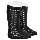 2592/2 Warm Cotton Knee Socks W/ Side Openwork | Black 900