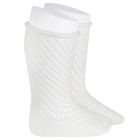 Net Openwork Perle Knee High Socks W/ Rolled Cuff | Cream (202)