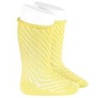 Net Openwork Perle Knee High Socks W/ Rolled Cuff | Limoncello (631)