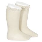 Knee High Socks W/ Lace Edging Cuff | Linen 304