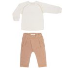 Baby Textured Crewneck Top & Twill Chino | Coconut/Dune