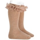 Tulle Ruffle Knee Socks | Nougat 316