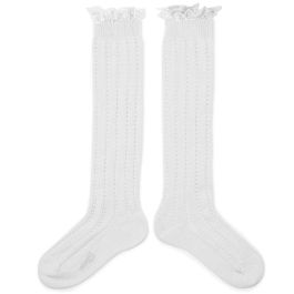 Marie Léonie Openwork Knee-high Socks | Blanc Neige