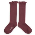 Lace-Trim Ribbed Knee-high Socks Framboise