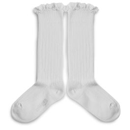 Joséphine Lace-Trim Ribbed Knee-high Socks | Blanc Neige