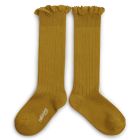 Lace-Trim Ribbed Knee-high Socks Moutarde De Dijon