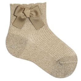 3351/4 Fine Rib Bright Socks W/ Side Grosgrain Bow | Beige 313