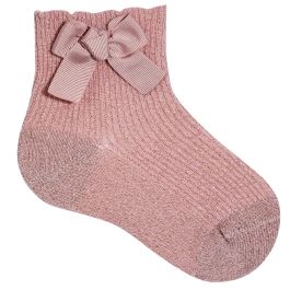 3351/4 Fine Rib Bright Socks W/ Side Grosgrain Bow | Old Rose 544