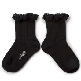 Lili Lace Trim Ribbed Ankle Socks |  Noir De Charbon