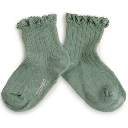 Lili Lace Trim Ribbed Ankle Socks |  Céladon