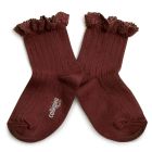 Lace Trim Ribbed Ankle Socks Châtaigne