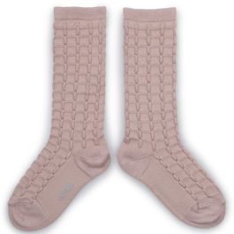Camille Textured Checked-knit Knee-high Socks |  Vieux Rose
