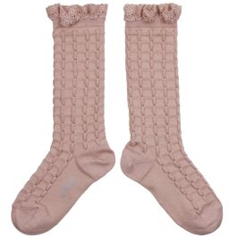 Coralie Textured Checked-knit Knee-high Socks | Vieux Rose
