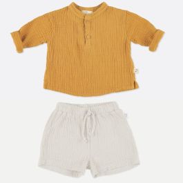 Aran Soft Gauze Top & Adri Soft Gauze Shorts | Oil/Ivory