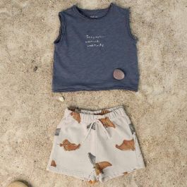 Flame Jersey Sleeveless Tshirt & Printed Fleece Shorts