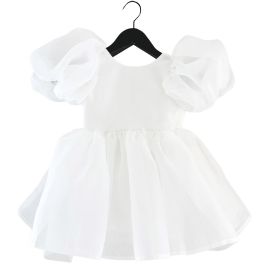 V-Back Puff Sleep Organza Tutu Dress | White