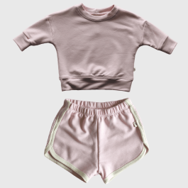 Drop Shoulder Sweatshirt & Track Shorts | Light Pink