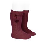 High Socks W/ Pompoms | Burgundy