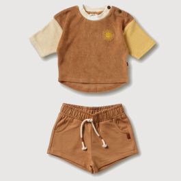 Organic Boxy Sweater & Shorts | Colorblock/Fawn