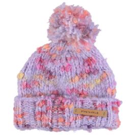 Knitted Hat W/ Pompom | Multicolor Purple