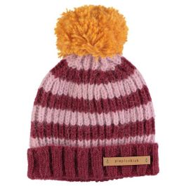 Knitted Hat W/ Pompom | Pink & Strawberry Stripes