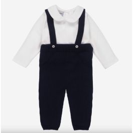 Blue Knitted Cotton Dungaree Set
