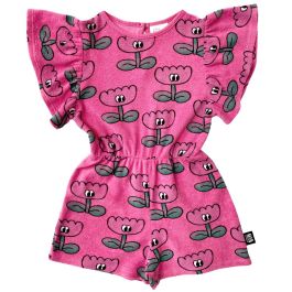 Happy Flower Terry Playsuit | Shocking Pink