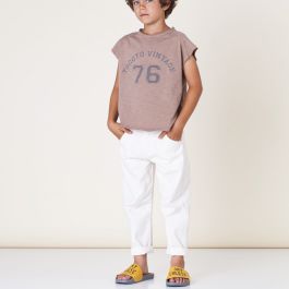 Ranglan T-Shirt & Denim Boy Trousers | Brown/Off-White
