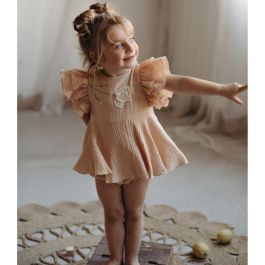 Organic Romper Suit with Cape-Style Skirt | Pink