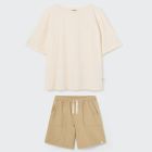 Olmok Ivory Slub Tshirt & Marcok Coffee Jacquard Bermuda Shorts