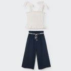 Onak Lurex Top Ivory & Senak Gauze Wide Pants Navy