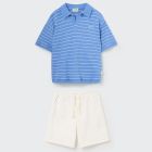 Ottok Provence Blue Stripes Polo Shirt & Sergiok Ivory Twill Bermuda
