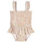 Smocked One-Piece Swimsuit | Latte Stripe