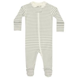 Zip Long Sleeve Sleeper Footie | Sage Stripe