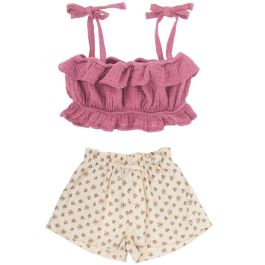 Plumeti Fabric Strappy Top & Flower Print Kid Short | Pink Fluor/Off-White