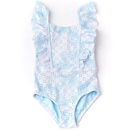 Eyelet Ruffle Shoulder 1 Piece | Blue Skies