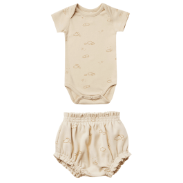 S/S Bodysuit & Gathered Bloomer | Natural