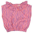 Sleeveless Blouse W/ Collar | Pink & Blue Print