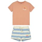 T-Shirt Under Water Life & Short Fleece Allover Stripes | Terracotta/Light Blue