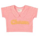 T-Shirt with Collar | Pink with Yellow "Cheers" Print