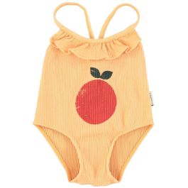 Swimsuit W/ Ruffles | Peach W/ Apple Print