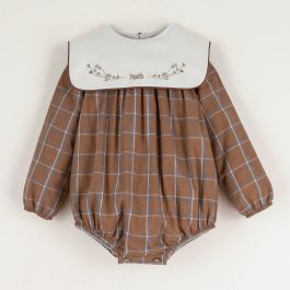 Terracotta Plaid Embroidered Romper Suit