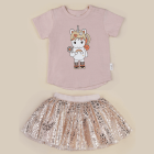 Unicorn Skater T-Shirt & Gold Animal Tulle Skirt