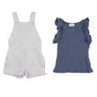 Twill Linen Short Dungaree & Rib Ruffle T-Shirt